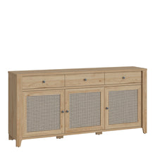 Load image into Gallery viewer, Cestino 3 Door 3 Drawer Sideboard in Jackson Hickory Oak and Rattan Effects in Oak &amp; Rattan Effect Furniture To Go 4457575 5900355146239 The capacity and classic design of the furniture make the living area neat and tidy. Organize your interiors with practical furniture and spend time in a carefully planned comfort zone. Your home is your oasis of peace, security and relaxation. A wide chest of drawers will provide you with reliability of storage and an effective appearance of the style of room arrangement.