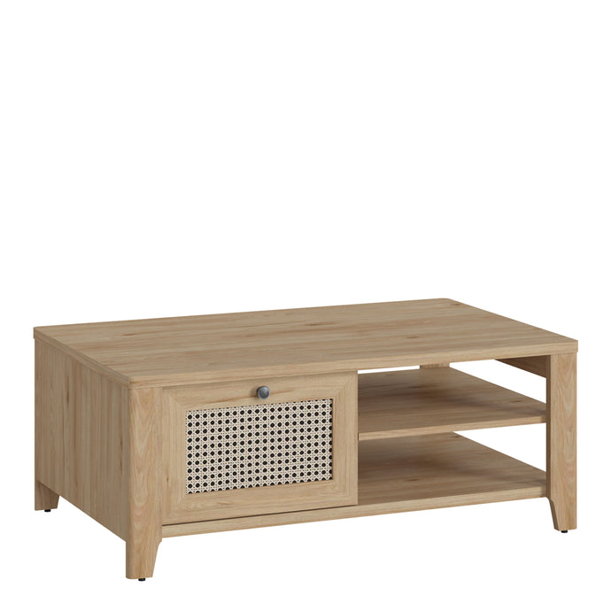 Cestino Coffee Table with 1 Drawer in Jackson Hickory Oak and Rattan Effect Furniture To Go 4457875 5900355146208 Afternoon relaxation with a cup of your favorite coffee must take place in an atmosphere of comfort and harmony. In an interior where you really want to rest, in silence or during a noisy meeting with friends, a functional table will be useful, complementing the stylistically and practically the relaxation area. The Cestino collection includes a carefully matched model of furniture that perfectl