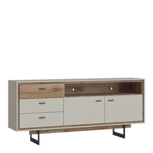 Load image into Gallery viewer, Rivero 2 Door 3 Drawer Open Shelf Sideboard in Grey and Oak Furniture To Go 4465380 5900355153794 Storage in the living room and dining room is a task that requires careful planning of both the available space and the type of lockers that allow you to fit the necessary items in the day zone. A large, spacious sideboard with a modern design is a piece of furniture that will be perfect for the living room and dining room. The sideboard from the Rivero collection will delight you with its quality, capacity and