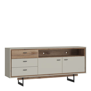Rivero 2 Door 3 Drawer Open Shelf Sideboard in Grey and Oak Furniture To Go 4465380 5900355153794 Storage in the living room and dining room is a task that requires careful planning of both the available space and the type of lockers that allow you to fit the necessary items in the day zone. A large, spacious sideboard with a modern design is a piece of furniture that will be perfect for the living room and dining room. The sideboard from the Rivero collection will delight you with its quality, capacity and