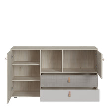 Load image into Gallery viewer, Denim 2 Door 2 Drawer Sideboard in Light Walnut, Grey Fabric Effect and Cashmere in Grey and Walnut Furniture To Go 4476659 5900355153879 Functionality is not always combined with the aesthetic, modern look of the furniture. In the case of the Denim series, practical elements, modern details and timeless simplicity have been perfectly combined, thanks to which furniture for children&#39;s and youth rooms was created, matching many arrangements, colors and styles. A spacious, modern sideboard from the Denim coll