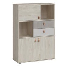 Load image into Gallery viewer, Denim 3 Door 2 Drawer Cabinet in Light Walnut, Grey Fabric Effect and Cashmere in Grey and Walnut Furniture To Go 4476759 5900355153886 The attractive interior design is not only beautiful, carefully selected furniture and accessories. In a child&#39;s room, in addition to skilfully selected style and colors, functionality and the maximum use of the available space are important. Everything you expect from furniture for your child&#39;s room can be found in the Denim collection. A highboard with two drawers, shelve