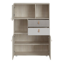 Load image into Gallery viewer, Denim 3 Door 2 Drawer Cabinet in Light Walnut, Grey Fabric Effect and Cashmere in Grey and Walnut Furniture To Go 4476759 5900355153886 The attractive interior design is not only beautiful, carefully selected furniture and accessories. In a child&#39;s room, in addition to skilfully selected style and colors, functionality and the maximum use of the available space are important. Everything you expect from furniture for your child&#39;s room can be found in the Denim collection. A highboard with two drawers, shelve