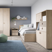 Load image into Gallery viewer, Denim 3 Door 2 Drawer Cabinet in Light Walnut, Grey Fabric Effect and Cashmere in Grey and Walnut Furniture To Go 4476759 5900355153886 The attractive interior design is not only beautiful, carefully selected furniture and accessories. In a child&#39;s room, in addition to skilfully selected style and colors, functionality and the maximum use of the available space are important. Everything you expect from furniture for your child&#39;s room can be found in the Denim collection. A highboard with two drawers, shelve