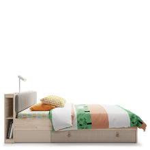 Load image into Gallery viewer, Denim 90cm Headboard extension in Light Walnut Furniture To Go 4477059 5900355153916 Are you wondering how to increase the functionality of the bed in a children&#39;s or youth&#39;s room? For the 90 cm wide single bed, you can install a practical, modern-looking headboard storage extension, thanks to which, without limiting the space around the bed, you can significantly increase the comfort of falling asleep every day.
The extension, which is mounted to the headboard, is made of laminated chipboard, resistant to 