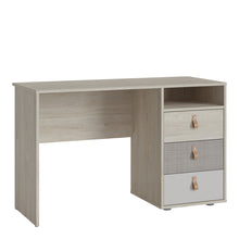 Load image into Gallery viewer, Denim 3 Drawer Desk in Light Walnut, Grey Fabric Effect and Cashmere in Grey and Walnut Furniture To Go 4477959 5900355154005 The most beautiful interiors are made of simple, perfectly matched elements. Modern, uncomplicated shapes, high-quality materials and details that give the furniture a unique effect are the features of the Denim furniture collection, dedicated to children&#39;s and teenagers&#39; rooms. If you are looking for a functional desk in a neutral color scheme with unique details, this piece of furn