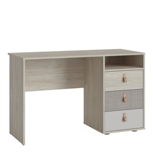 Denim 3 Drawer Desk in Light Walnut, Grey Fabric Effect and Cashmere in Grey and Walnut Furniture To Go 4477959 5900355154005 The most beautiful interiors are made of simple, perfectly matched elements. Modern, uncomplicated shapes, high-quality materials and details that give the furniture a unique effect are the features of the Denim furniture collection, dedicated to children's and teenagers' rooms. If you are looking for a functional desk in a neutral color scheme with unique details, this piece of furn