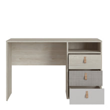Load image into Gallery viewer, Denim 3 Drawer Desk in Light Walnut, Grey Fabric Effect and Cashmere in Grey and Walnut Furniture To Go 4477959 5900355154005 The most beautiful interiors are made of simple, perfectly matched elements. Modern, uncomplicated shapes, high-quality materials and details that give the furniture a unique effect are the features of the Denim furniture collection, dedicated to children&#39;s and teenagers&#39; rooms. If you are looking for a functional desk in a neutral color scheme with unique details, this piece of furn