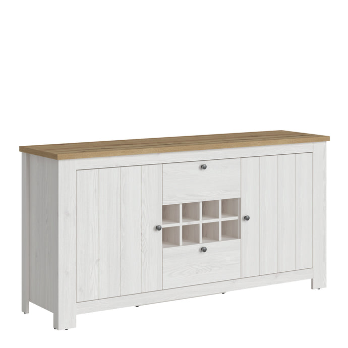 Celesto 2 Door 2 Drawer sideboard with wine rack in White and Oak Furniture To Go 4487354 5900355160303 The Celesto range is traditional style at its best. Timeless country chic with a two-tone finish. Perfect for modern or traditional homes. With a contemporary style in mind the Celesto range has been designed to bring a beautiful modern country touch into your home. The cabinet offers ample storage in a small area with two cupboards alongside the open display/shelf section. Dimensions: 893mm x 1774mm x 46