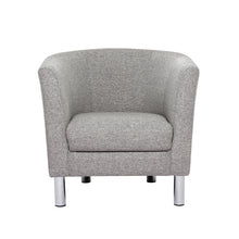 Load image into Gallery viewer, Cleveland Armchair in Nova Light Grey Furniture To Go 60110107 763250345313 Armchair in Nova Light Grey. Simply stylished sofa collection with sleek lines and cool chrome feet, this armchair is the perfect fit to create a cosy spot in any room. The eye-catching sofa range offers a generous modern design while being irresistible comfortable. Available in Nova Anthracite or Nova Light Grey. Dimensions: 720mm x 720mm x 680mm (Height x Width x Depth) 
 Frame: Solid pinewood, plywood and pre-covered chipboard 
 