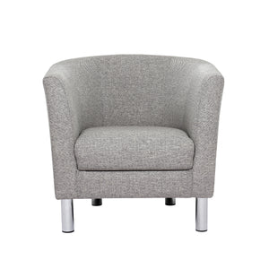 Cleveland Armchair in Nova Light Grey Furniture To Go 60110107 763250345313 Armchair in Nova Light Grey. Simply stylished sofa collection with sleek lines and cool chrome feet, this armchair is the perfect fit to create a cosy spot in any room. The eye-catching sofa range offers a generous modern design while being irresistible comfortable. Available in Nova Anthracite or Nova Light Grey. Dimensions: 720mm x 720mm x 680mm (Height x Width x Depth) 
 Frame: Solid pinewood, plywood and pre-covered chipboard 
 