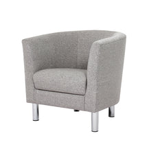 Load image into Gallery viewer, Cleveland Armchair in Nova Light Grey Furniture To Go 60110107 763250345313 Armchair in Nova Light Grey. Simply stylished sofa collection with sleek lines and cool chrome feet, this armchair is the perfect fit to create a cosy spot in any room. The eye-catching sofa range offers a generous modern design while being irresistible comfortable. Available in Nova Anthracite or Nova Light Grey. Dimensions: 720mm x 720mm x 680mm (Height x Width x Depth) 
 Frame: Solid pinewood, plywood and pre-covered chipboard 
 