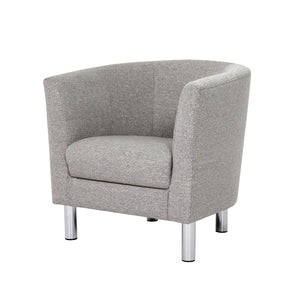 Cleveland Armchair in Nova Light Grey Furniture To Go 60110107 763250345313 Armchair in Nova Light Grey. Simply stylished sofa collection with sleek lines and cool chrome feet, this armchair is the perfect fit to create a cosy spot in any room. The eye-catching sofa range offers a generous modern design while being irresistible comfortable. Available in Nova Anthracite or Nova Light Grey. Dimensions: 720mm x 720mm x 680mm (Height x Width x Depth) 
 Frame: Solid pinewood, plywood and pre-covered chipboard 
 