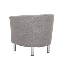 Load image into Gallery viewer, Cleveland Armchair in Nova Light Grey Furniture To Go 60110107 763250345313 Armchair in Nova Light Grey. Simply stylished sofa collection with sleek lines and cool chrome feet, this armchair is the perfect fit to create a cosy spot in any room. The eye-catching sofa range offers a generous modern design while being irresistible comfortable. Available in Nova Anthracite or Nova Light Grey. Dimensions: 720mm x 720mm x 680mm (Height x Width x Depth) 
 Frame: Solid pinewood, plywood and pre-covered chipboard 
 