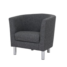 Load image into Gallery viewer, Cleveland Armchair in Nova Anthracite Furniture To Go 60110116 763250345306 Armchair in Nova Anthracite. Simply stylish with sleek lines and cool chrome feet, this armchair is the perfect fit to create a cosy spot in any room. The eye-catching sofa range offers a generous modern design while being irresistible comfortable. Available in Nova Anthracite or Nova Light Grey. Dimensions: 720mm x 720mm x 680mm (Height x Width x Depth) 
 Frame: Solid pinewood, plywood and pre-covered chipboard 
 Foam characteristi