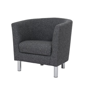 Cleveland Armchair in Nova Anthracite Furniture To Go 60110116 763250345306 Armchair in Nova Anthracite. Simply stylish with sleek lines and cool chrome feet, this armchair is the perfect fit to create a cosy spot in any room. The eye-catching sofa range offers a generous modern design while being irresistible comfortable. Available in Nova Anthracite or Nova Light Grey. Dimensions: 720mm x 720mm x 680mm (Height x Width x Depth) 
 Frame: Solid pinewood, plywood and pre-covered chipboard 
 Foam characteristi