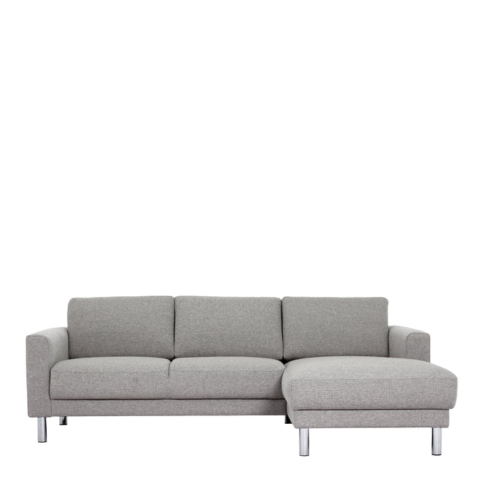Cleveland Chaiselongue Sofa (RH) in Nova Light Grey Furniture To Go 60140107 763250345344 Chaiselongue Sofa (RH) in Nova Light Grey. Simply stylish with sleek lines and cool chrome feet, this chaiselongue sofa is the perfect fit to create a cosy spot in any room. The eye-catching sofa range offers a generous modern design while being irresistible comfortable. Available in Nova Anthracite or Nova Light Grey. Dimensions: 810mm x 2340mm x 1430mm (Height x Width x Depth) 
 Frame: Solid pinewood, plywood and pre