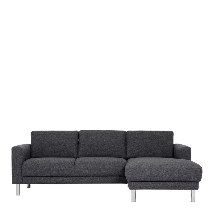 Cleveland Chaiselongue Sofa (RH) in Nova Anthracite Furniture To Go 60140116 763250345320 Chaiselongue Sofa (RH) in Nova Anthracite. Simply stylish with sleek lines and cool chrome feet, this chaiselongue sofa is the perfect fit to create a cosy spot in any room. The eye-catching sofa range offers a generous modern design while being irresistible comfortable. Available in Nova Anthracite or Nova Light Grey. Dimensions: 810mm x 2340mm x 1430mm (Height x Width x Depth) 
 Frame: Solid pinewood, plywood and pre