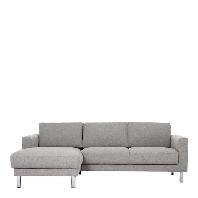 Cleveland Chaiselongue Sofa (LH) in Nova Light Grey Furniture To Go 60142107 763250345351 Chaiselongue Sofa (LH) in Nova Light Grey. Simply stylish with sleek lines and cool chrome feet, this chaiselongue sofa is the perfect fit to create a cosy spot in any room. The eye-catching sofa range offers a generous modern design while being irresistible comfortable. Available in Nova Anthracite or Nova Light Grey. Dimensions: 810mm x 2340mm x 1430mm (Height x Width x Depth) 
 Frame: Solid pinewood, plywood and pre