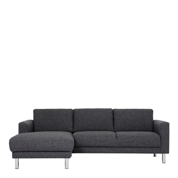 Cleveland Chaiselongue Sofa (LH) in Nova Anthracite Furniture To Go 60142116 763250345337 Chaiselongue Sofa (LH) in Nova Anthracite. Simply stylish with sleek lines and cool chrome feet, this chaiselongue sofa is the perfect fit to create a cosy spot in any room. The eye-catching sofa range offers a generous modern design while being irresistible comfortable. Available in Nova Anthracite or Nova Light Grey. Dimensions: 810mm x 2340mm x 1430mm (Height x Width x Depth) 
 Frame: Solid pinewood, plywood and pre