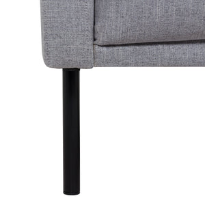 Larvik 2.5 Seater Sofa - Grey, Black Legs Furniture To Go 60320381 5060653081134 2.5 Seater Sofa in Soul Grey with black legs. A modern inspired design, kept sleek and angular with slim legs. Comfort has not been sacrificed for design, with its comfy back cushions and wide armrests. All together the perfect and stylish place to spend your evenings.  Dimensions: 790mm x 1750mm x 860mm (Height x Width x Depth) 
 Frame: Solid pinewood, plywood and pre-covered chipboard 
 Seat foam: 30 kg/120 Newtons, FR treate