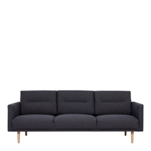 Load image into Gallery viewer, Larvik 3 Seater Sofa - Anthracite, Oak Legs Furniture To Go 6033038047 5060653081332 3 Seater Sofa in Soul Anthracite with oak legs. A modern inspired design, kept sleek and angular with slim legs. Comfort has not been sacrificed for design, with its comfy back cushions and wide armrests. All together the perfect and stylish place to spend your evenings.  Dimensions: 790mm x 2100mm x 860mm (Height x Width x Depth) 
 Frame: Solid pinewood, plywood and pre-covered chipboard 
 Seat foam: 30 kg/120 Newtons, FR 