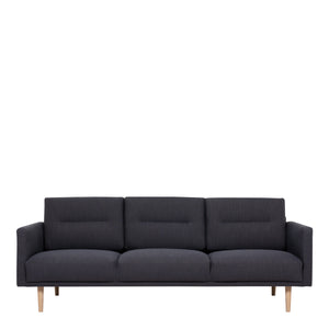 Larvik 3 Seater Sofa - Anthracite, Oak Legs Furniture To Go 6033038047 5060653081332 3 Seater Sofa in Soul Anthracite with oak legs. A modern inspired design, kept sleek and angular with slim legs. Comfort has not been sacrificed for design, with its comfy back cushions and wide armrests. All together the perfect and stylish place to spend your evenings.  Dimensions: 790mm x 2100mm x 860mm (Height x Width x Depth) 
 Frame: Solid pinewood, plywood and pre-covered chipboard 
 Seat foam: 30 kg/120 Newtons, FR 