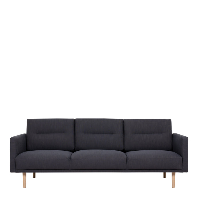Larvik 3 Seater Sofa - Anthracite, Oak Legs Furniture To Go 6033038047 5060653081332 3 Seater Sofa in Soul Anthracite with oak legs. A modern inspired design, kept sleek and angular with slim legs. Comfort has not been sacrificed for design, with its comfy back cushions and wide armrests. All together the perfect and stylish place to spend your evenings.  Dimensions: 790mm x 2100mm x 860mm (Height x Width x Depth) 
 Frame: Solid pinewood, plywood and pre-covered chipboard 
 Seat foam: 30 kg/120 Newtons, FR 