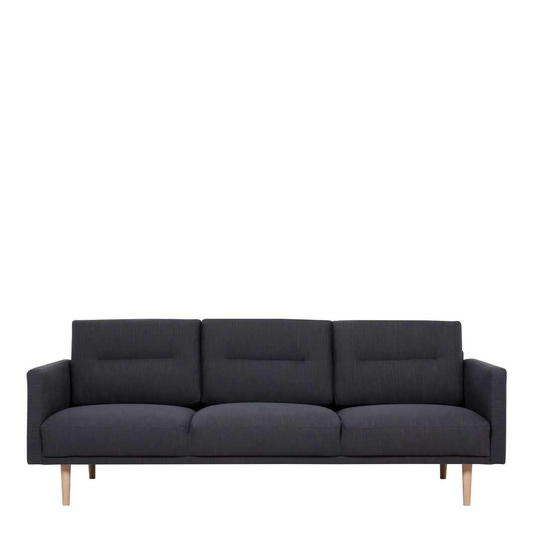 Larvik 3 Seater Sofa - Anthracite, Oak Legs Furniture To Go 6033038047 5060653081332 3 Seater Sofa in Soul Anthracite with oak legs. A modern inspired design, kept sleek and angular with slim legs. Comfort has not been sacrificed for design, with its comfy back cushions and wide armrests. All together the perfect and stylish place to spend your evenings.  Dimensions: 790mm x 2100mm x 860mm (Height x Width x Depth) 
 Frame: Solid pinewood, plywood and pre-covered chipboard 
 Seat foam: 30 kg/120 Newtons, FR 