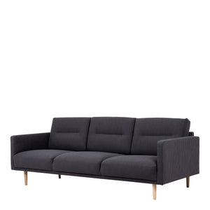 Larvik 3 Seater Sofa - Anthracite, Oak Legs Furniture To Go 6033038047 5060653081332 3 Seater Sofa in Soul Anthracite with oak legs. A modern inspired design, kept sleek and angular with slim legs. Comfort has not been sacrificed for design, with its comfy back cushions and wide armrests. All together the perfect and stylish place to spend your evenings.  Dimensions: 790mm x 2100mm x 860mm (Height x Width x Depth) 
 Frame: Solid pinewood, plywood and pre-covered chipboard 
 Seat foam: 30 kg/120 Newtons, FR 