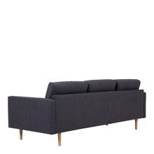 Load image into Gallery viewer, Larvik 3 Seater Sofa - Anthracite, Oak Legs Furniture To Go 6033038047 5060653081332 3 Seater Sofa in Soul Anthracite with oak legs. A modern inspired design, kept sleek and angular with slim legs. Comfort has not been sacrificed for design, with its comfy back cushions and wide armrests. All together the perfect and stylish place to spend your evenings.  Dimensions: 790mm x 2100mm x 860mm (Height x Width x Depth) 
 Frame: Solid pinewood, plywood and pre-covered chipboard 
 Seat foam: 30 kg/120 Newtons, FR 