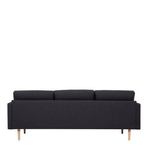 Larvik 3 Seater Sofa - Anthracite, Oak Legs Furniture To Go 6033038047 5060653081332 3 Seater Sofa in Soul Anthracite with oak legs. A modern inspired design, kept sleek and angular with slim legs. Comfort has not been sacrificed for design, with its comfy back cushions and wide armrests. All together the perfect and stylish place to spend your evenings.  Dimensions: 790mm x 2100mm x 860mm (Height x Width x Depth) 
 Frame: Solid pinewood, plywood and pre-covered chipboard 
 Seat foam: 30 kg/120 Newtons, FR 