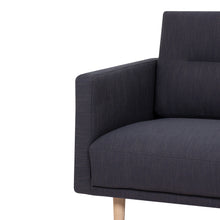 Load image into Gallery viewer, Larvik 3 Seater Sofa - Anthracite, Oak Legs Furniture To Go 6033038047 5060653081332 3 Seater Sofa in Soul Anthracite with oak legs. A modern inspired design, kept sleek and angular with slim legs. Comfort has not been sacrificed for design, with its comfy back cushions and wide armrests. All together the perfect and stylish place to spend your evenings.  Dimensions: 790mm x 2100mm x 860mm (Height x Width x Depth) 
 Frame: Solid pinewood, plywood and pre-covered chipboard 
 Seat foam: 30 kg/120 Newtons, FR 