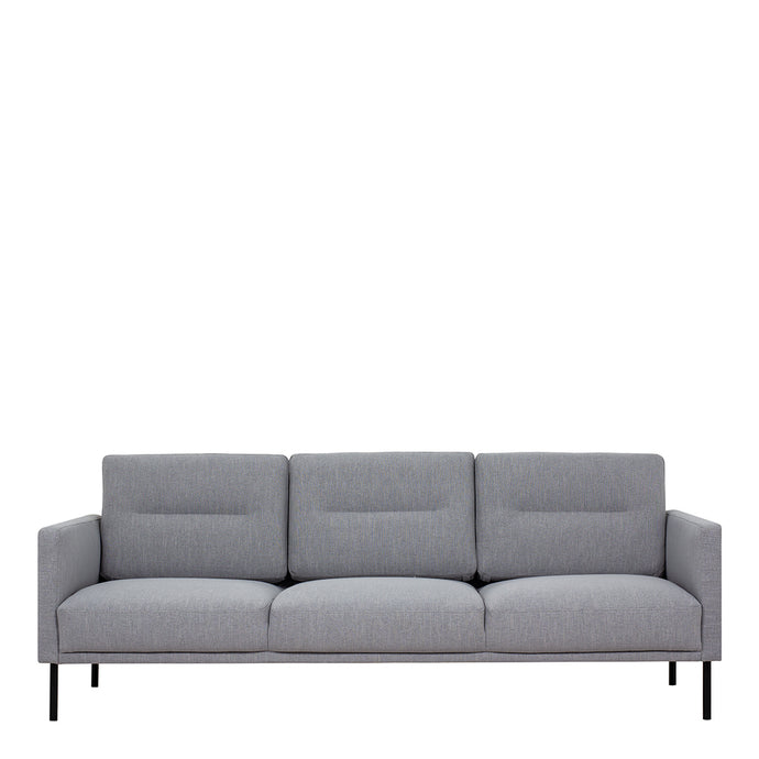 Larvik 3 Seater Sofa - Grey, Black Legs Furniture To Go 60330381 5060653081165 3 Seater Sofa in Soul Grey with black legs. A modern inspired design, kept sleek and angular with slim legs. Comfort has not been sacrificed for design, with its comfy back cushions and wide armrests. All together the perfect and stylish place to spend your evenings.  Dimensions: 790mm x 2100mm x 860mm (Height x Width x Depth) 
 Frame: Solid pinewood, plywood and pre-covered chipboard 
 Seat foam: 30 kg/120 Newtons, FR treated 
 