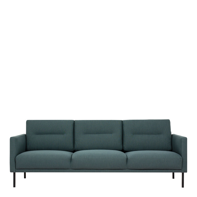 Larvik 3 Seater Sofa - Dark Green, Black Legs Furniture To Go 60330383 5060653081172 3 Seater Sofa in Soul Dark Green with black legs. A modern inspired design, kept sleek and angular with slim legs. Comfort has not been sacrificed for design, with its comfy back cushions and wide armrests. All together the perfect and stylish place to spend your evenings.  Dimensions: 790mm x 2100mm x 860mm (Height x Width x Depth) 
 Frame: Solid pinewood, plywood and pre-covered chipboard 
 Seat foam: 30 kg/120 Newtons, F