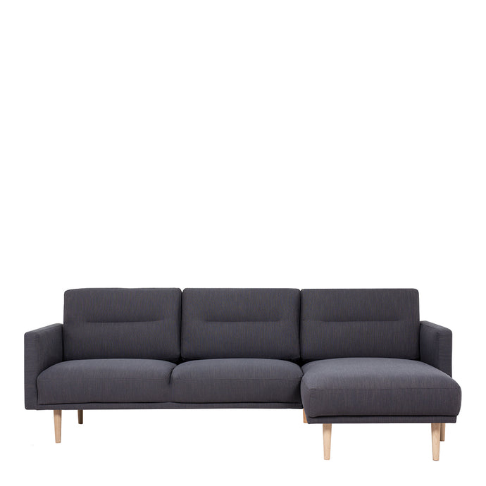 Larvik Chaiselongue Sofa (RH) - Anthracite, Oak Legs Furniture To Go 6034038047 5060653081363 Chaiselongue Sofa (RH) in Soul Anthracite with oak legs. A modern inspired design, kept sleek and angular with slim legs. Comfort has not been sacrificed for design, with its comfy back cushions and wide armrests. All together the perfect and stylish place to spend your evenings.  Dimensions: 790mm x 2250mm x 1400mm (Height x Width x Depth) 
 Frame: Solid pinewood, plywood and pre-covered chipboard 
 Seat foam: 30 