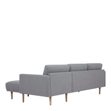 Load image into Gallery viewer, Larvik Chaiselongue Sofa (RH) - Grey, Oak Legs Furniture To Go 6034038147 5060653081370 Chaiselongue Sofa (RH) in Soul Grey with oak legs. A modern inspired design, kept sleek and angular with slim legs. Comfort has not been sacrificed for design, with its comfy back cushions and wide armrests. All together the perfect and stylish place to spend your evenings.  Dimensions: 790mm x 2250mm x 1400mm (Height x Width x Depth) 
 Frame: Solid pinewood, plywood and pre-covered chipboard 
 Seat foam: 30 kg/120 Newto