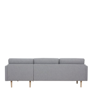 Larvik Chaiselongue Sofa (RH) - Grey, Oak Legs Furniture To Go 6034038147 5060653081370 Chaiselongue Sofa (RH) in Soul Grey with oak legs. A modern inspired design, kept sleek and angular with slim legs. Comfort has not been sacrificed for design, with its comfy back cushions and wide armrests. All together the perfect and stylish place to spend your evenings.  Dimensions: 790mm x 2250mm x 1400mm (Height x Width x Depth) 
 Frame: Solid pinewood, plywood and pre-covered chipboard 
 Seat foam: 30 kg/120 Newto