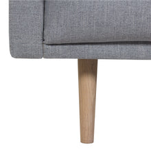 Load image into Gallery viewer, Larvik Chaiselongue Sofa (RH) - Grey, Oak Legs Furniture To Go 6034038147 5060653081370 Chaiselongue Sofa (RH) in Soul Grey with oak legs. A modern inspired design, kept sleek and angular with slim legs. Comfort has not been sacrificed for design, with its comfy back cushions and wide armrests. All together the perfect and stylish place to spend your evenings.  Dimensions: 790mm x 2250mm x 1400mm (Height x Width x Depth) 
 Frame: Solid pinewood, plywood and pre-covered chipboard 
 Seat foam: 30 kg/120 Newto