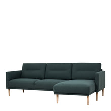 Load image into Gallery viewer, Larvik Chaiselongue Sofa (RH) - Dark Green, Oak Legs Furniture To Go 6034038347 5060653081387 Chaiselongue Sofa (RH) in Soul Dark Green with oak legs. A modern inspired design, kept sleek and angular with slim legs. Comfort has not been sacrificed for design, with its comfy back cushions and wide armrests. All together the perfect and stylish place to spend your evenings.  Dimensions: 790mm x 2250mm x 1400mm (Height x Width x Depth) 
 Frame: Solid pinewood, plywood and pre-covered chipboard 
 Seat foam: 30 