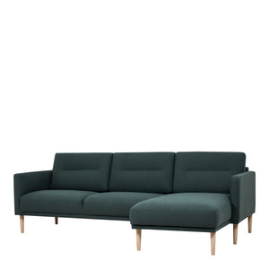 Larvik Chaiselongue Sofa (RH) - Dark Green, Oak Legs Furniture To Go 6034038347 5060653081387 Chaiselongue Sofa (RH) in Soul Dark Green with oak legs. A modern inspired design, kept sleek and angular with slim legs. Comfort has not been sacrificed for design, with its comfy back cushions and wide armrests. All together the perfect and stylish place to spend your evenings.  Dimensions: 790mm x 2250mm x 1400mm (Height x Width x Depth) 
 Frame: Solid pinewood, plywood and pre-covered chipboard 
 Seat foam: 30 