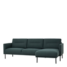 Load image into Gallery viewer, Larvik Chaiselongue Sofa (RH) - Dark Green, Black Legs Furniture To Go 60340383 5060653081202 Chaiselongue Sofa (RH) in Soul Dark Green with black legs. A modern inspired design, kept sleek and angular with slim legs. Comfort has not been sacrificed for design, with its comfy back cushions and wide armrests. All together the perfect and stylish place to spend your evenings.  Dimensions: 790mm x 2250mm x 1400mm (Height x Width x Depth) 
 Frame: Solid pinewood, plywood and pre-covered chipboard 
 Seat foam: 3