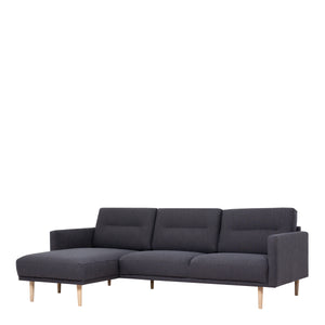 Larvik Chaiselongue Sofa (LH) - Anthracite, Oak Legs Furniture To Go 6034238047 5060653081394 Chaiselongue Sofa (LH) in Soul Anthracite with oak legs. A modern inspired design, kept sleek and angular with slim legs. Comfort has not been sacrificed for design, with its comfy back cushions and wide armrests. All together the perfect and stylish place to spend your evenings.  Dimensions: 790mm x 2250mm x 1400mm (Height x Width x Depth) 
 Frame: Solid pinewood, plywood and pre-covered chipboard 
 Seat foam: 30 