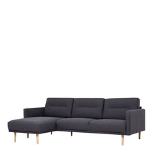 Load image into Gallery viewer, Larvik Chaiselongue Sofa (LH) - Anthracite , Black Legs Furniture To Go 60342380 5060653081219 Chaiselongue Sofa (LH) in Soul Anthracite with black legs. A modern inspired design, kept sleek and angular with slim legs. Comfort has not been sacrificed for design, with its comfy back cushions and wide armrests. All together the perfect and stylish place to spend your evenings.  Dimensions: 790mm x 2250mm x 1400mm (Height x Width x Depth) 
 Frame: Solid pinewood, plywood and pre-covered chipboard 
 Seat foam: 