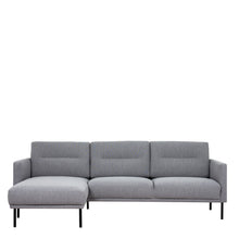 Load image into Gallery viewer, Larvik Chaiselongue Sofa (LH) - Grey , Black Legs Furniture To Go 60342381 5060653081226 Chaiselongue Sofa (LH) in Soul Grey with black legs. A modern inspired design, kept sleek and angular with slim legs. Comfort has not been sacrificed for design, with its comfy back cushions and wide armrests. All together the perfect and stylish place to spend your evenings.  Dimensions: 790mm x 2250mm x 1400mm (Height x Width x Depth) 
 Frame: Solid pinewood, plywood and pre-covered chipboard 
 Seat foam: 30 kg/120 Ne