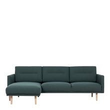 Load image into Gallery viewer, Larvik Chaiselongue Sofa (LH) - Dark Green, Oak Legs Furniture To Go 6034238347 5060653081417 Chaiselongue Sofa (LH) in Soul Dark Green with oak legs. A modern inspired design, kept sleek and angular with slim legs. Comfort has not been sacrificed for design, with its comfy back cushions and wide armrests. All together the perfect and stylish place to spend your evenings.  Dimensions: 790mm x 2250mm x 1400mm (Height x Width x Depth) 
 Frame: Solid pinewood, plywood and pre-covered chipboard 
 Seat foam: 30 