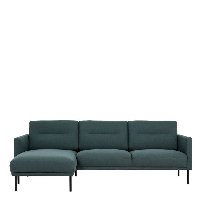 Larvik Chaiselongue Sofa (LH) - Dark Green , Black Legs Furniture To Go 60342383 5060653081233 Chaiselongue Sofa (LH) in Soul Dark Green with black legs. A modern inspired design, kept sleek and angular with slim legs. Comfort has not been sacrificed for design, with its comfy back cushions and wide armrests. All together the perfect and stylish place to spend your evenings.  Dimensions: 790mm x 2250mm x 1400mm (Height x Width x Depth) 
 Frame: Solid pinewood, plywood and pre-covered chipboard 
 Seat foam: 
