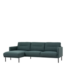 Load image into Gallery viewer, Larvik Chaiselongue Sofa (LH) - Dark Green , Black Legs Furniture To Go 60342383 5060653081233 Chaiselongue Sofa (LH) in Soul Dark Green with black legs. A modern inspired design, kept sleek and angular with slim legs. Comfort has not been sacrificed for design, with its comfy back cushions and wide armrests. All together the perfect and stylish place to spend your evenings.  Dimensions: 790mm x 2250mm x 1400mm (Height x Width x Depth) 
 Frame: Solid pinewood, plywood and pre-covered chipboard 
 Seat foam: 