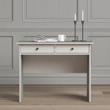 Load image into Gallery viewer, Paris Console table White Furniture To Go 7017535749 5713035002899 Introducing the Paris 2-Drawer Console Table – a romantic and sophisticated addition to your living space. The Paris collection truly lives up to its name, exuding a beautiful classic feel and adding an elegant touch to any room. Enhance your space with this charming console table. The Paris 2-Drawer Console Table combines functionality and style seamlessly. With its two spacious drawers, it offers ample storage options for your essentials w