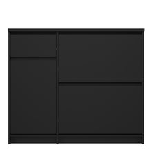 Load image into Gallery viewer, Naia Shoe Cabinet with 2 Shoe Compartments, 1 Door and 1 Drawer in Black Matt Furniture To Go 70292206gmgm 5713035082099 The Naia collection offers a tribute to timeless furniture. The shoe cabinet is funtional and has plenty of storage space. Available in 4 different colours. Dimensions: 929mm x 1089mm x 315mm (Height x Width x Depth) 
 High quality laminated board (resistant to damage and scratches, moisture and high temperature) 
 Easy gliding drawer runners 
 Stylish and contemporary 
 Easy self assembl